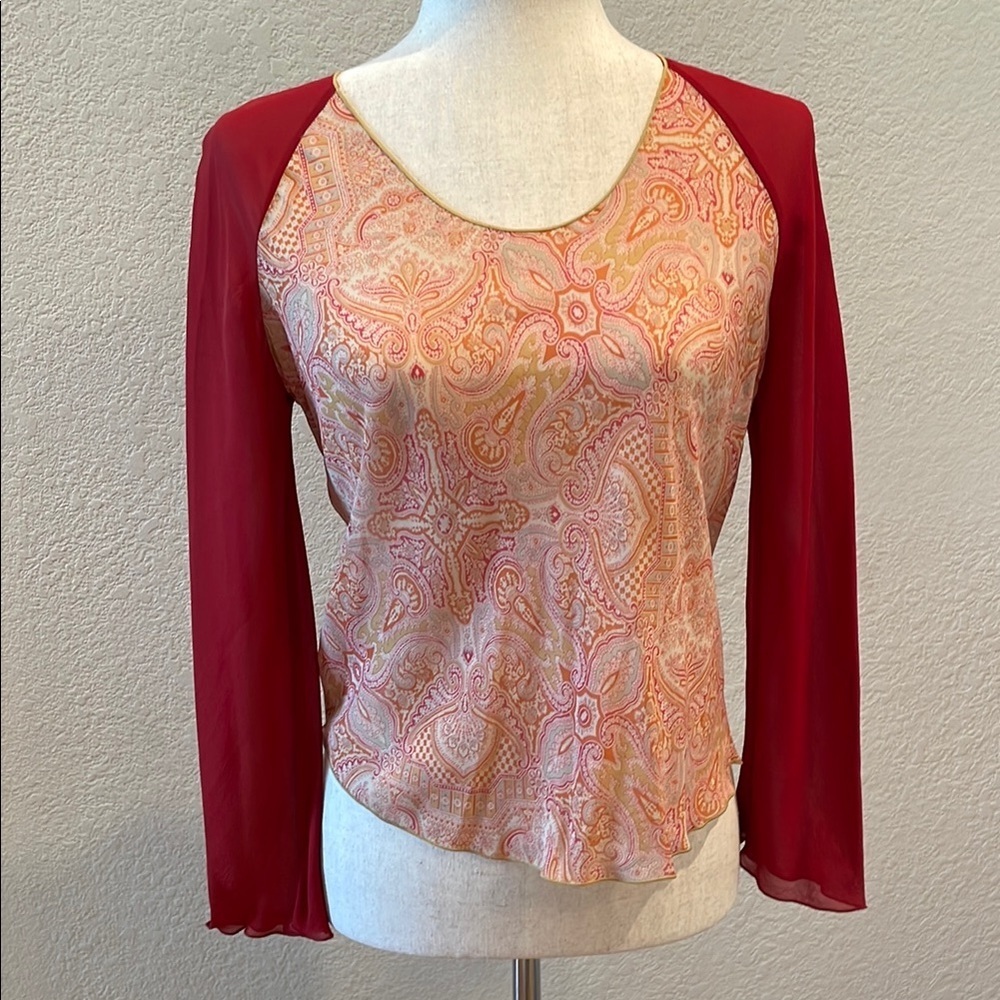 Chic Silk Paisley Sleeve Blouse by BANANA REPUBLIC Sz Med